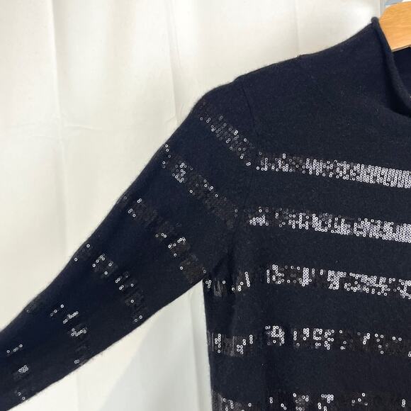 WHITE + WARREN 100% Cashmere Sequin Stripe Sweater Mock Neck Black Size XS - Picture 5 of 10